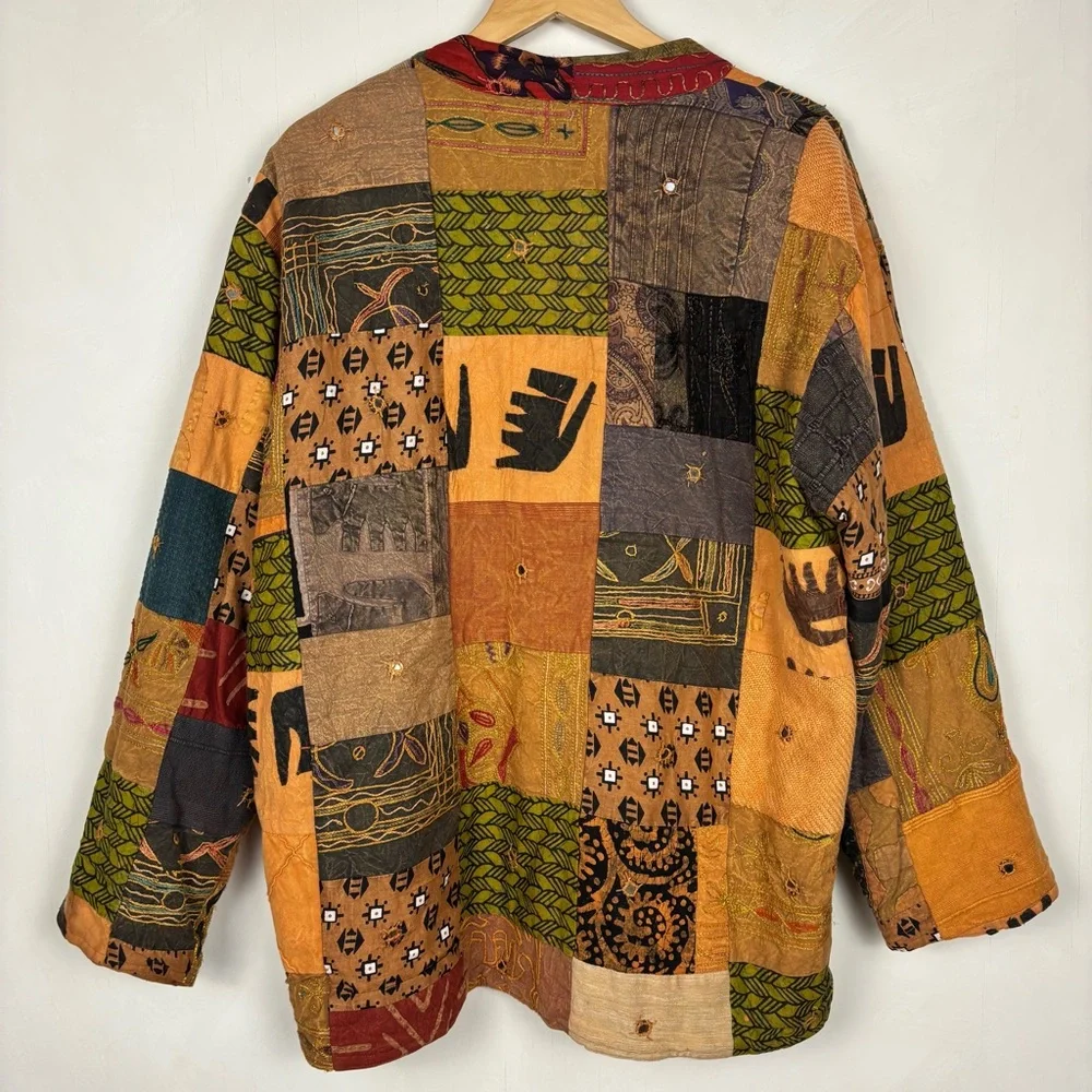 Vintage Handmade Patchwork Quilt Jacket Kantha Boho Oversized Cotton Artsy India